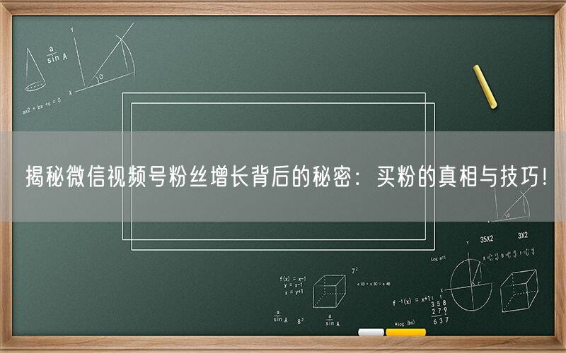 揭秘微信视频号粉丝增长背后的秘密：买粉的真相与技巧！